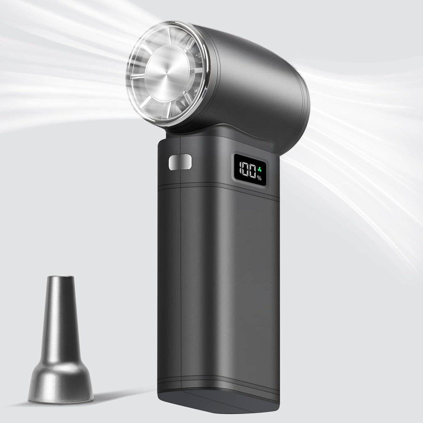 Handheld Mini Turbo Fan 120000RPM 6-Speed Turbo Power 9000mAh Portable High Speed Cooling Air Blower Cordless Air Duster Hair Dryer with LCD Display SOS Light for Travel Outdoor