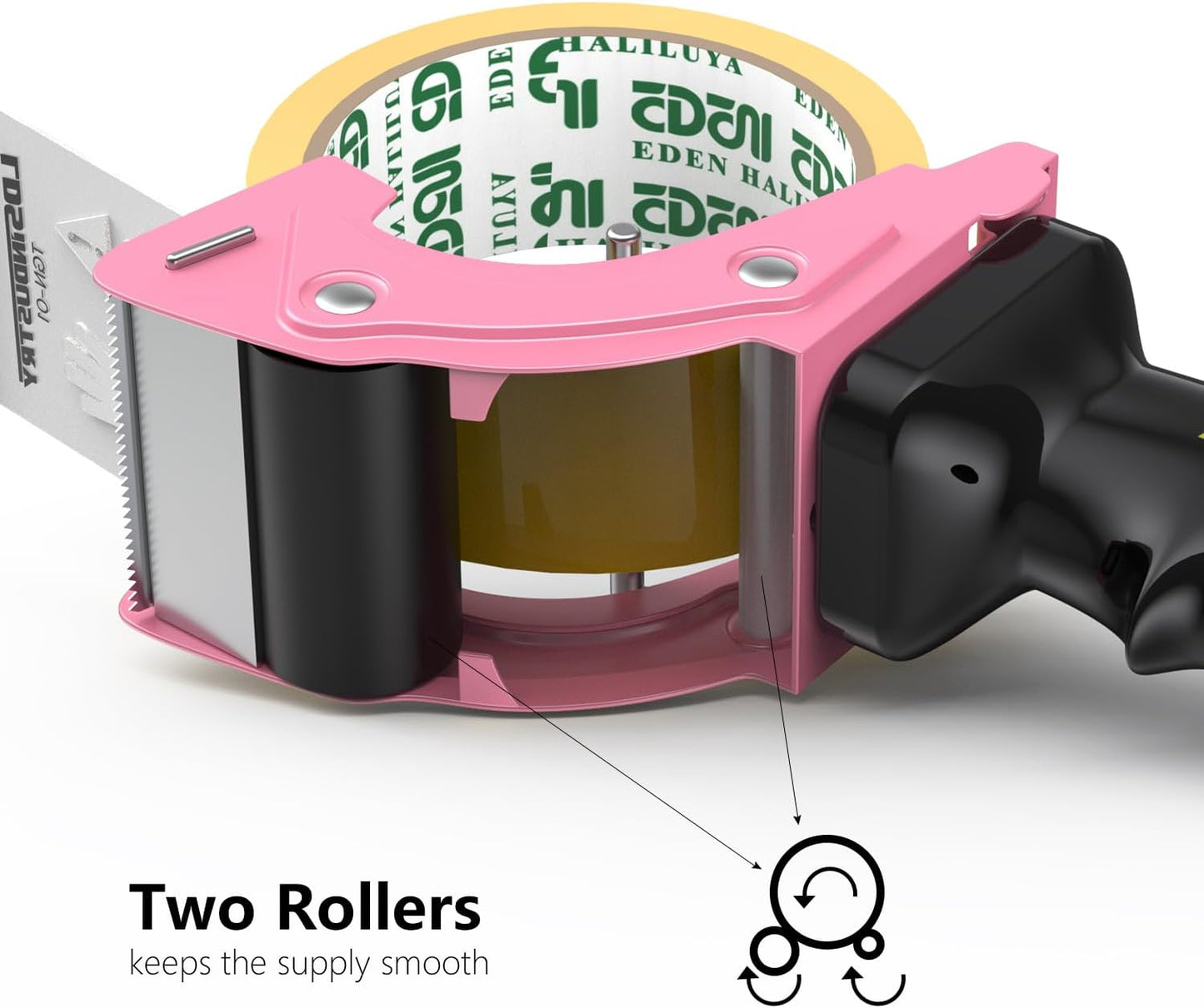 2 Pcs Rapid-Replace Packing Tape Dispenser Guns with Extra Blade, 2IN(50mm) Lightweight Ergonomic Industrial Handheld Heavy Duty Tape Cutter for Carton, Packaging and Box Sealing Pink