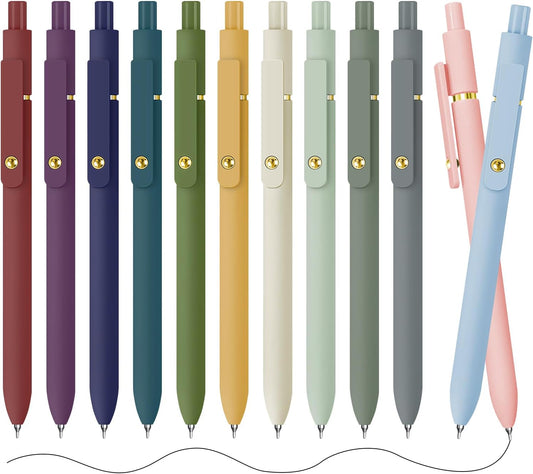 Gel Pens, 12 Pack Gold Retro and Gold Morandi 0.5mm Black Ink Pens Fine Point Smooth Writing Pens for School Office Supplies, Gifts for Women Girls