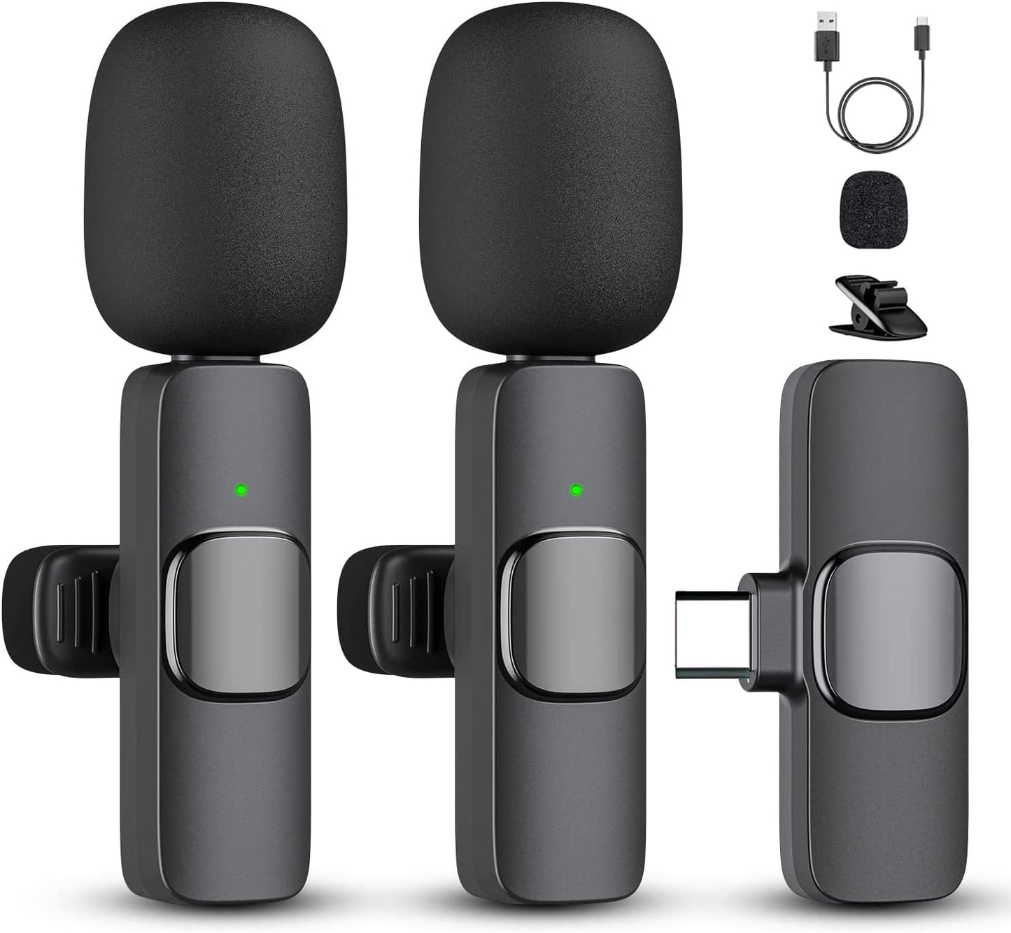 2 Pack Professional Wireless Lavalier Microphone for iPhone 15(Above) and Android USB-C Device, Lapel Mics Plug-Play Clip on Lapel Mic for YouTube, Recording, Vlog, Facebook Live