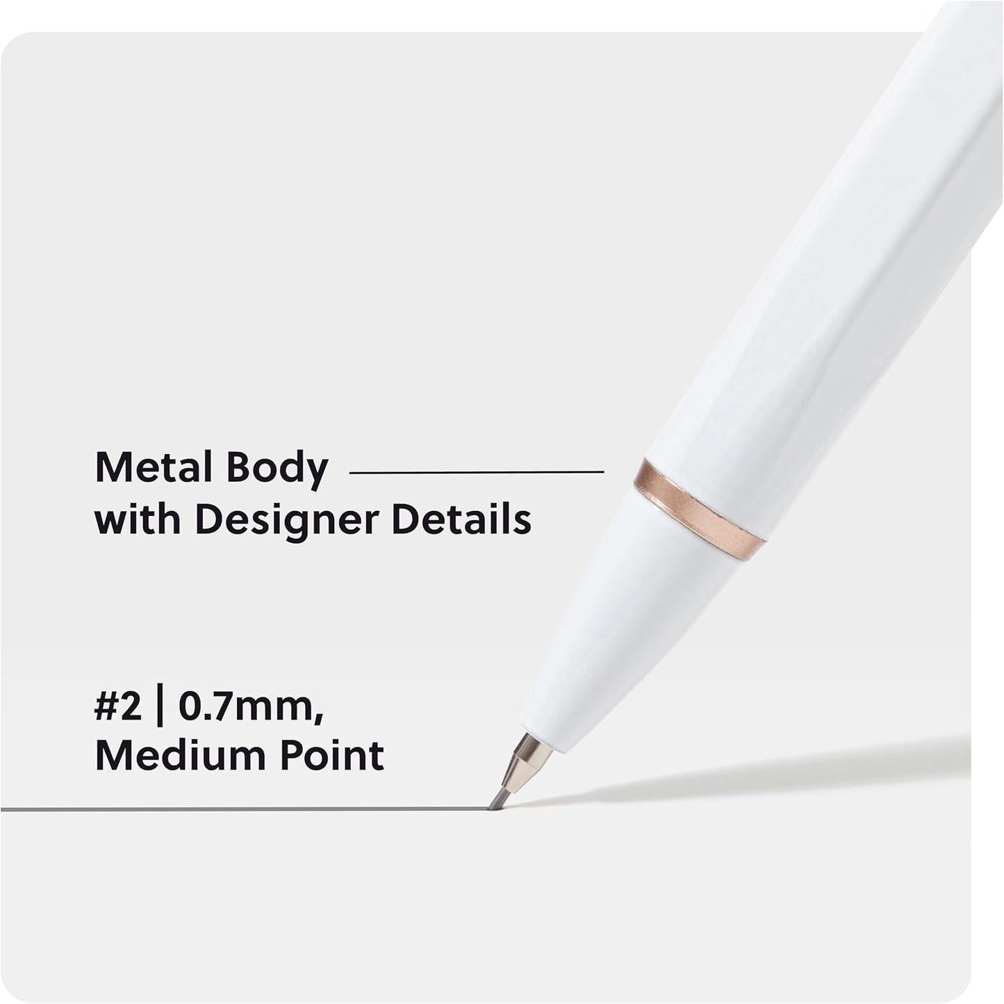 U Brands Cambria Mechanical Pencils, Set of 12, White and Black, Rose Gold Details, Medium (0.7 mm) Point, Lead and Eraser Refills