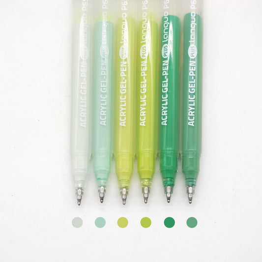 Acrylic Gel Pens for Coloring Books, Quick Dry 6 Pcs 1.0mm Fine Point Gel Marker Pen for Drawing, Journaling Art, School Supplies, Green-2