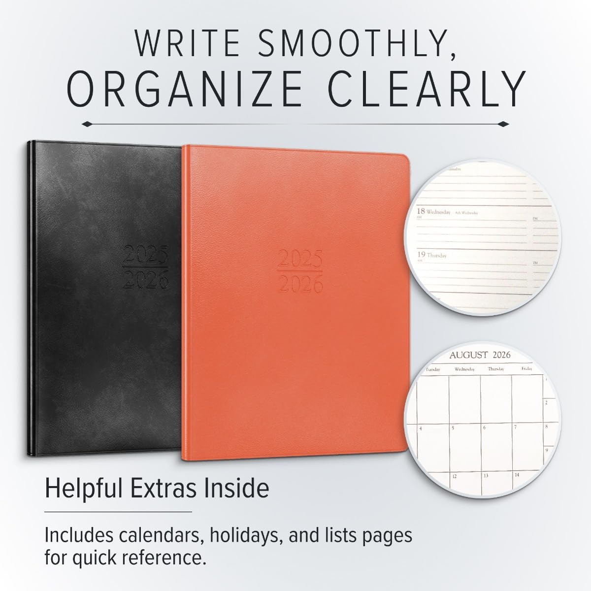 Gallery Leather Academic Planner 2025-2026, Teacher and Student Weekly Monthly Planner, Elegantly Bound Calendar with Gold-Gilded Page Edges, 18 Months - Freeport Metallic Hunter - 9x7"