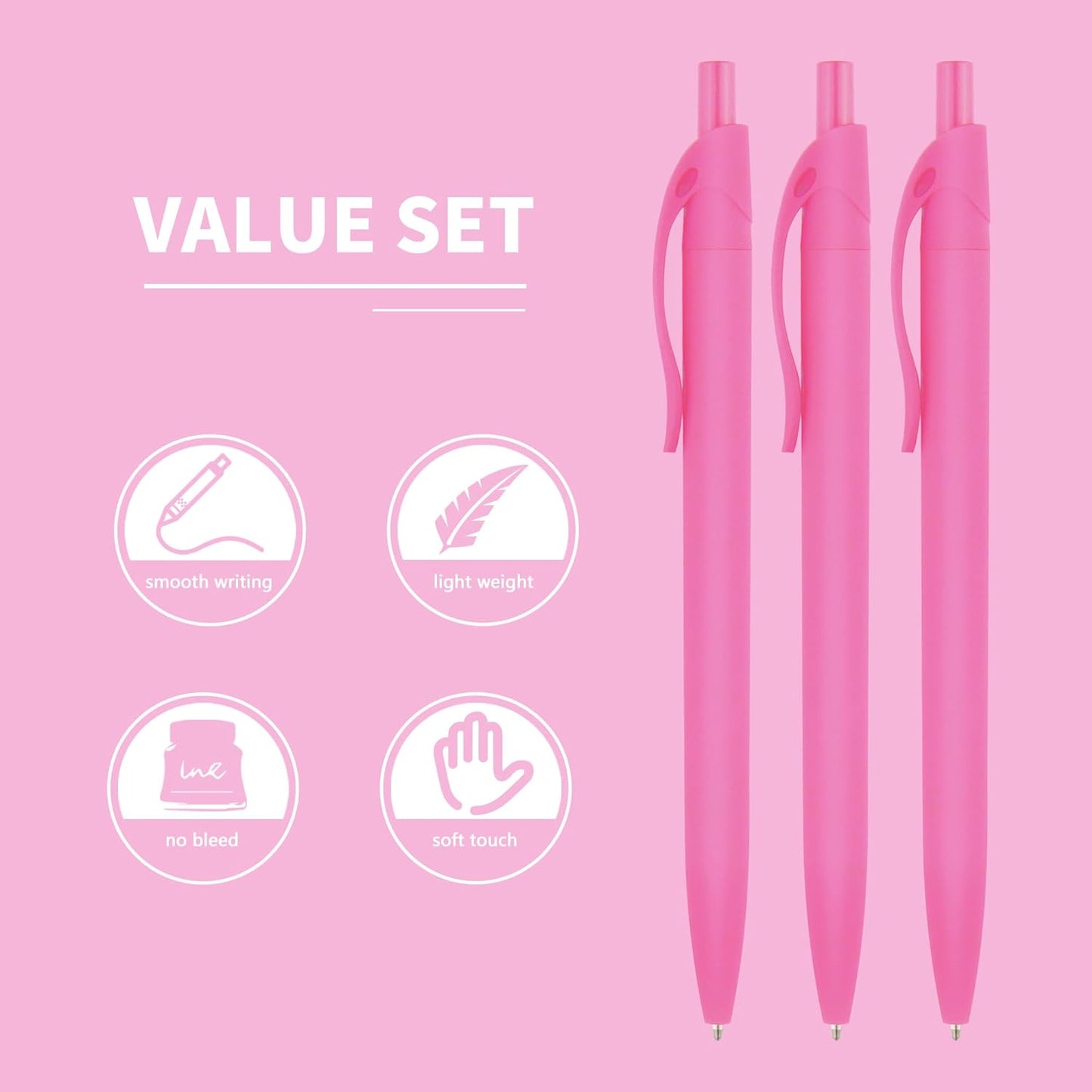 deegtran Pens Bulk, 50 Pack No Bleed Click Pens, Wholesale Retractable Ballpoint Pens, Pen Medium Point, Smooth Ink Pen, 1.0MM Pink Ink