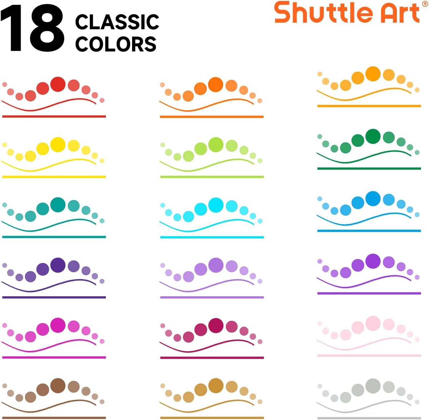 Shuttle Art 18 Colors Dual Tip Dot Marker Pens for Kids Adults, 18 Classic Colors, 0.8mm Fine Tip and Flexible Dot Tip for Journaling, DIY Crafts, Scrapbooks