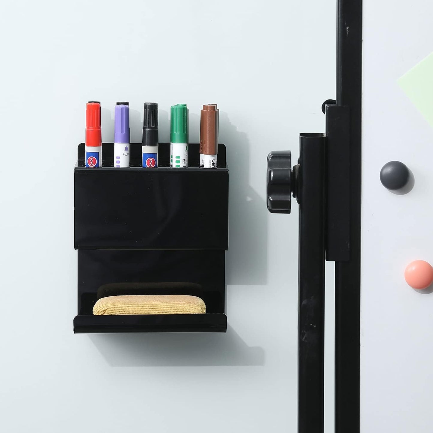 MyGift Wall Mounted Black Premium Acrylic Dry Erase Marker and Eraser Holder Rack with 15 Round Slots and Storage Ledge, Meeting Room Classroom Dorm Office or Home Whiteboard Accessory Rack