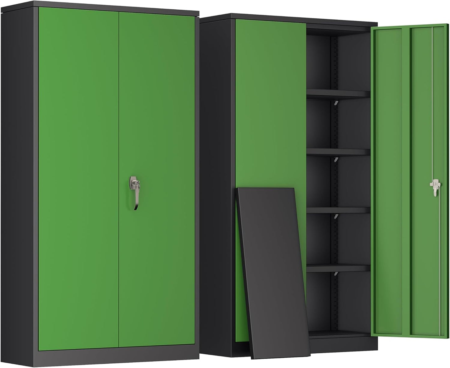 Greenvelly Metal Garage Storage Cabinet, 72" Tall Steel Storage Cabinets with Doors and Adjustable Shelves, Metal Tool Cabinets, Locking File Cabinet for Home Office, Garage, School (Black&Green)