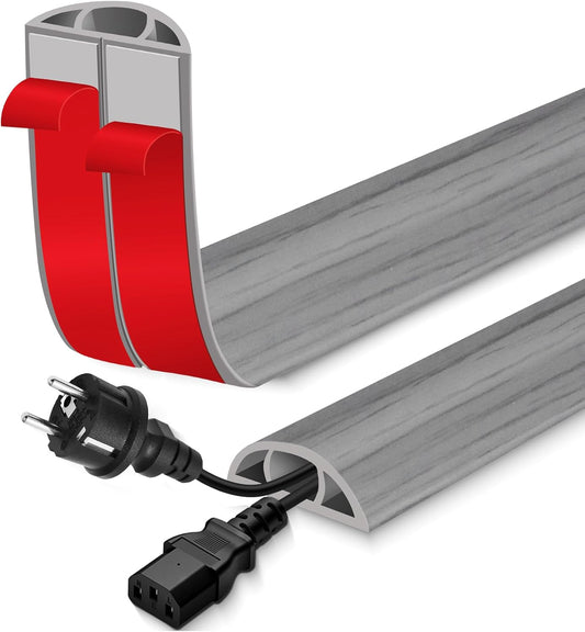 Floor Cord Cover for Wires on Floor Self Adhesive Cord Hider Floor Cable Management Wire Covers for Cords Protector Prevent Cable Trips Cord Cavity W 0.59" x H 0.31", Gray Wood, 3.3Ft