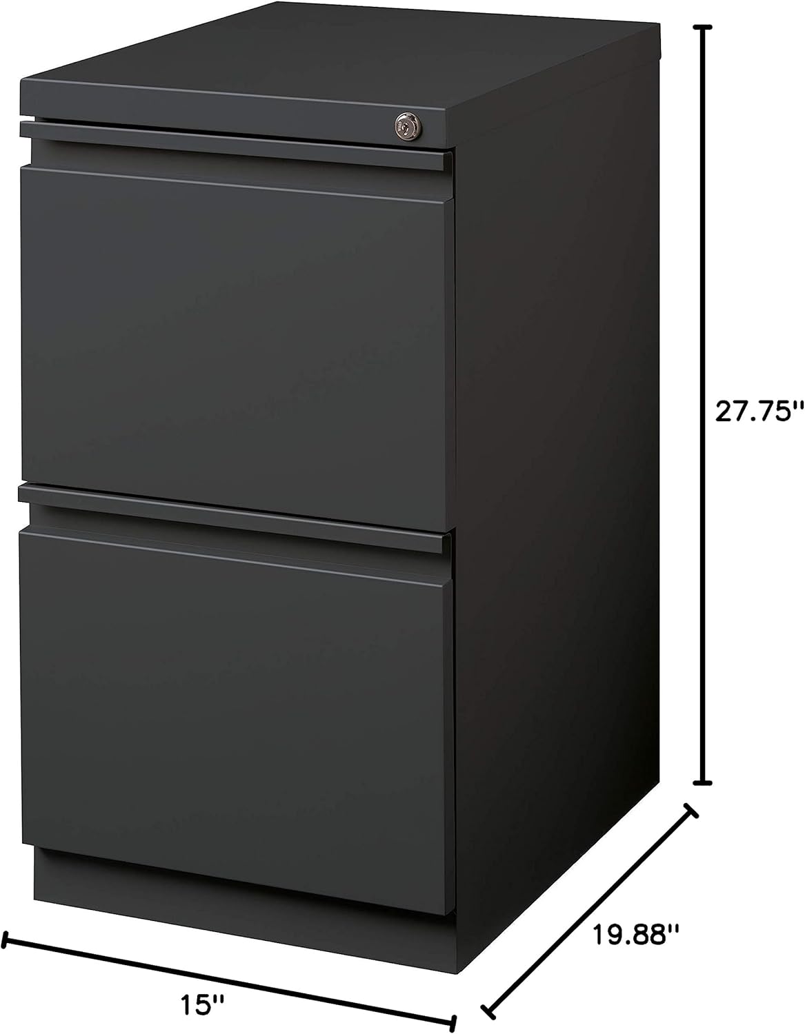 20 Inch Deep Metal 2 Drawer File with Full Pull, for Home and Office, Holds Letter Width Hanging Folders Mobile Pedestal, Charcoal