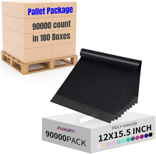 Fuxury 90000 Pcs 12x15.5" Poly Mailers Envelopes Shipping Bags for Clothing,Strong Adhesive Packaging Bag for Small Business Suppliers, Self Seal Mailing Poly Bags,Black