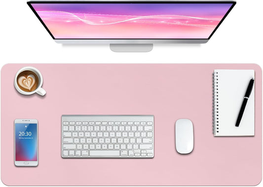 Boutilon Leather Desk Pad Protector,Non-Slip Mouse Pad,Laptop Desk Pad,Office Mouse Mat,Waterproof Leather Desk Blotter,Desk Writing Pad for Office and Home (XL-Light Pink,35.4"x 15.7")