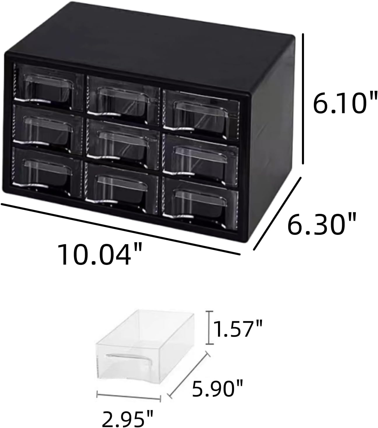 Feadily 1PCS Large Drawer Organizer for Desk, Desktop Drawer Organizer with 9 Clear Drawers, Plastic Desktop Storage Drawers 10.04 Inch x 6.30 Inch x 6.10 Inch, Black