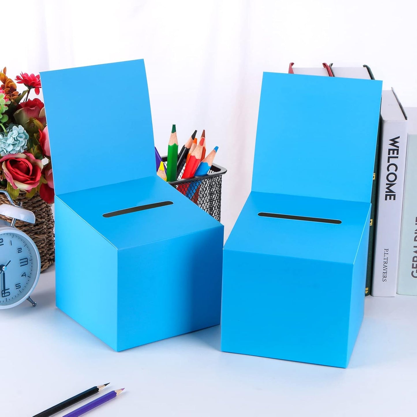 12 Pack Blue Raffle Ticket Box Cardboard Suggestion Box with Slot Raffle Boxes for Fundraising with Removable Header for Fundraising Collecting Voting Contest, 6 x 6 x 6 Inches