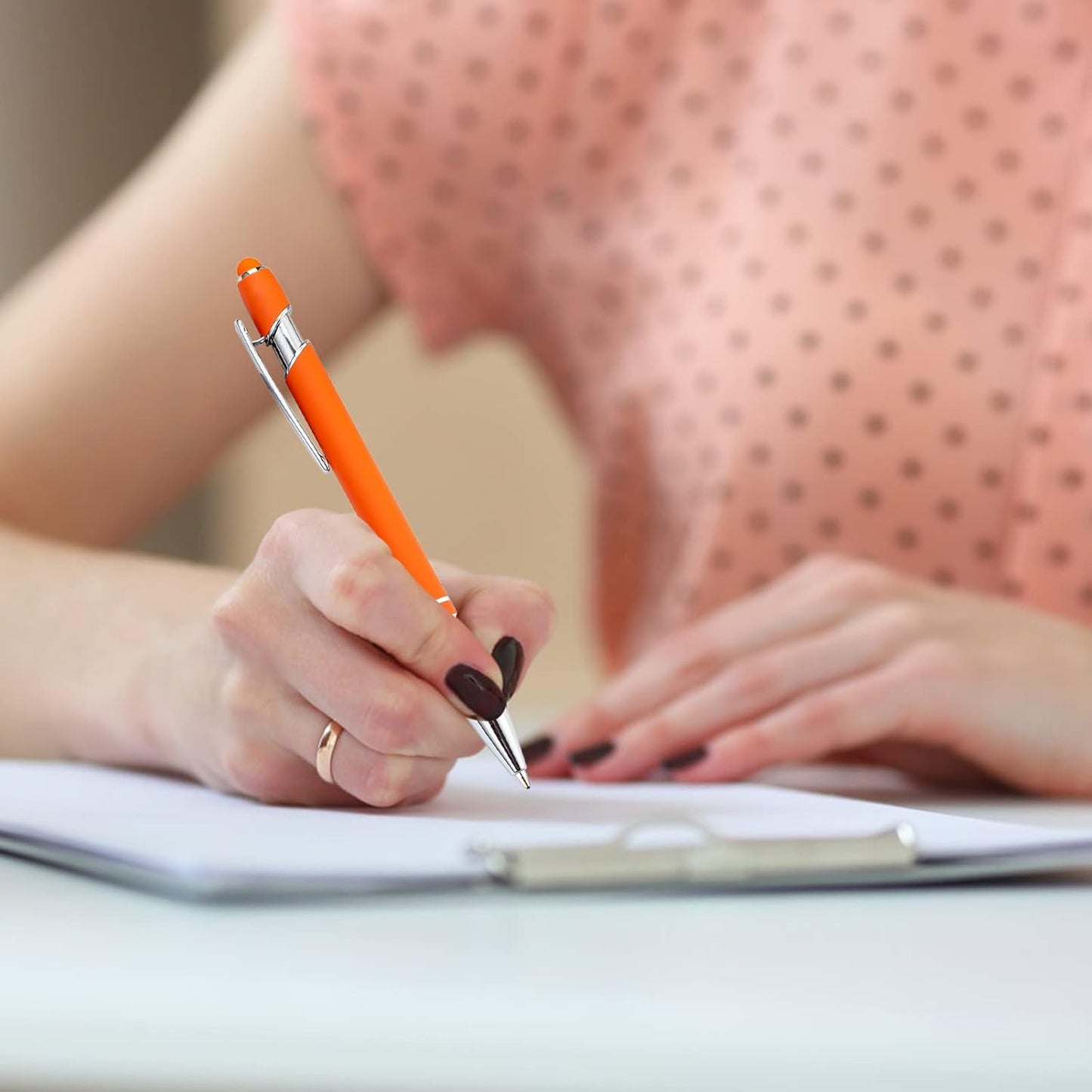 Pasisibick 12-Pack Orange Ballpoint Pens with Stylus Tip - 2 in 1 Metal Stylus, 1.0 mm Medium Point, Smooth Pen for Touch Screen Tablet