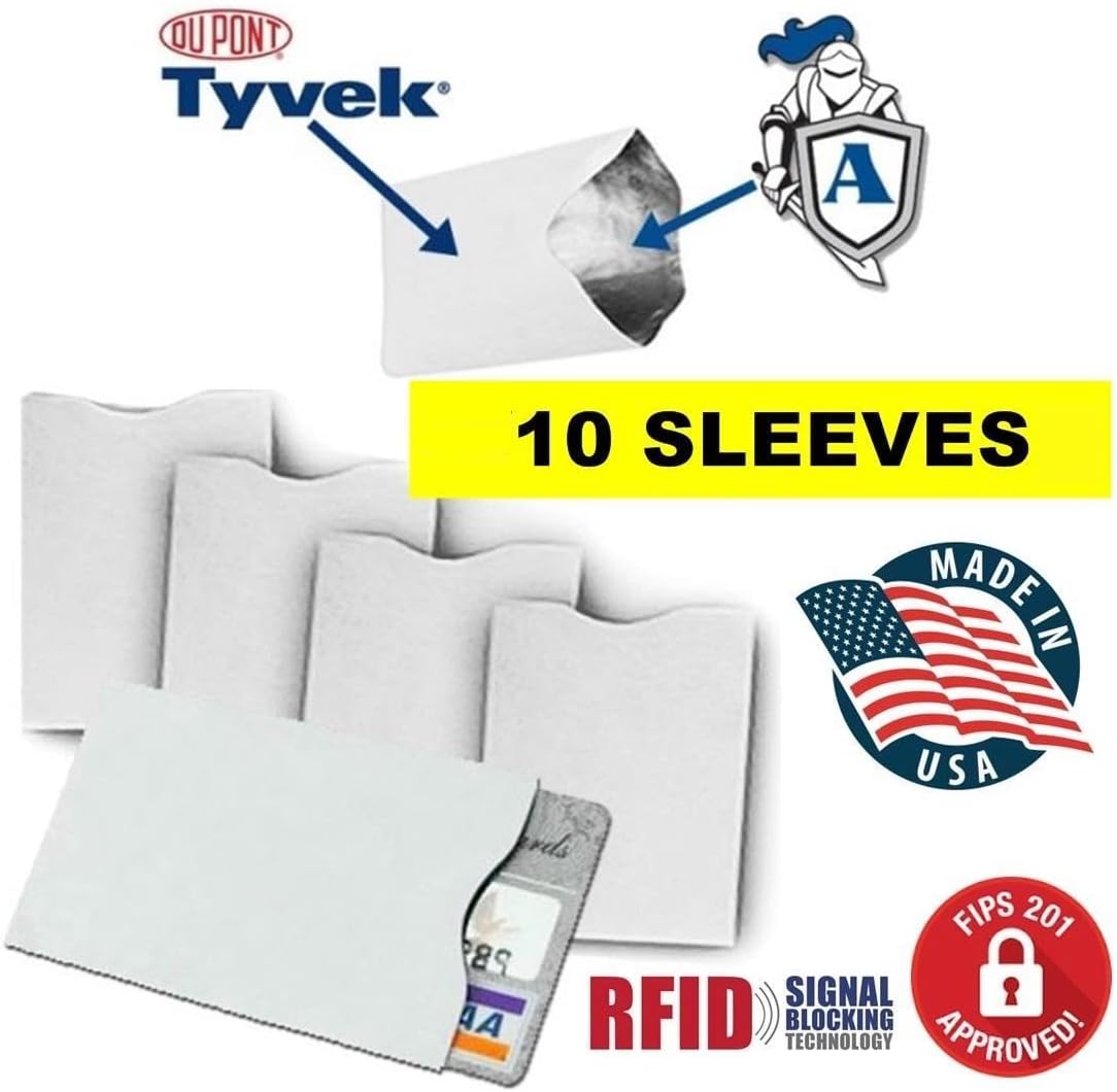 10x RFID Blocking Credit Card"DuPont TYVEK" Sleeves for wallet or purse. Protect your debit cards, credit cards and IDs from identity theft skiming.