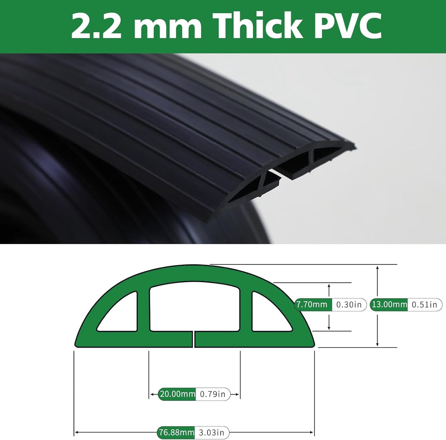 10ft Floor Cable Cover Heavy Duty PVC Cord Cover Wire Cover to Prevent Trip Hazard for Home Office or Outdoor(10ft, Black)