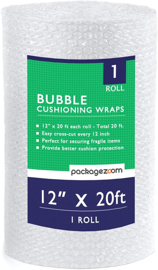 12 inch x 20 ft Bubble Cushioning Wrap, Perforated Every 12" Protective Packing Moving & Shipping Supplies for Boxes & Fragile Items