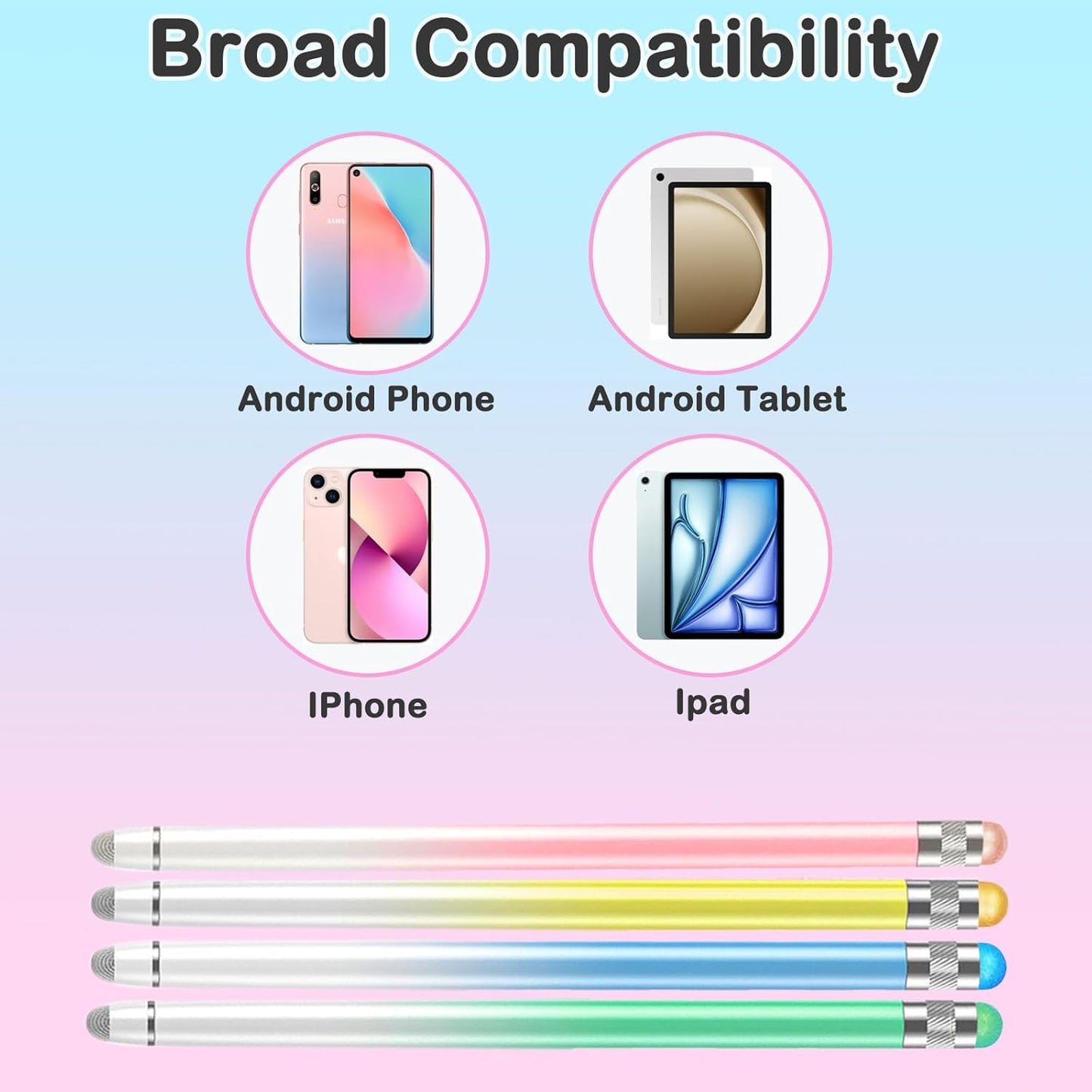 2 in 1 Active Stylus Pen for iPad High Sensitivity & Precision Tablet Pencil 2 Pack iPad Stylus Pen with 4 Extra Tip,Capacitive Stylus Pen for Touchscreen for Most Touch Screen Devices