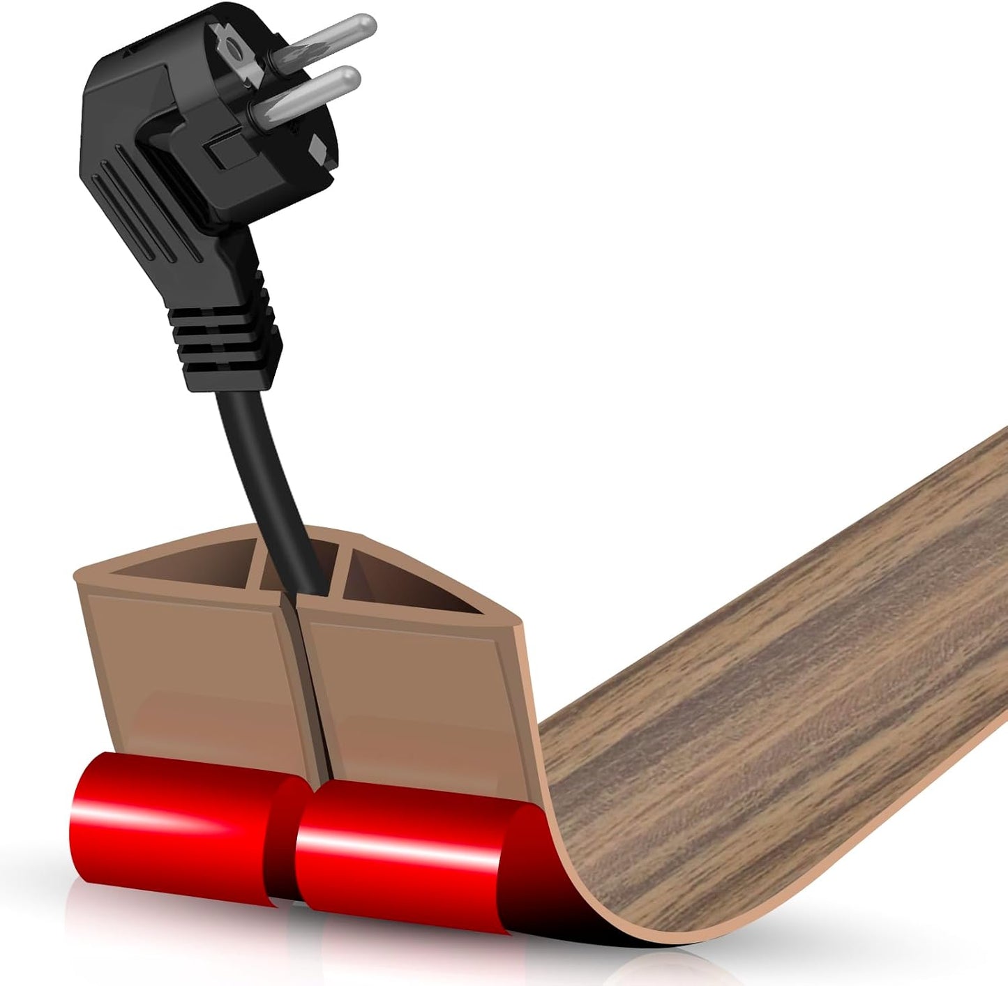 Floor Cord Cover Self Adhesive Cord Hider,3.3FT Cable Management, Extension Strip Protector for Wires, Prevent Cable Trips for Offices, Gyms, Exhibitions Cavity:0.39"(W) x0.27(H) Woodsmokedbrown