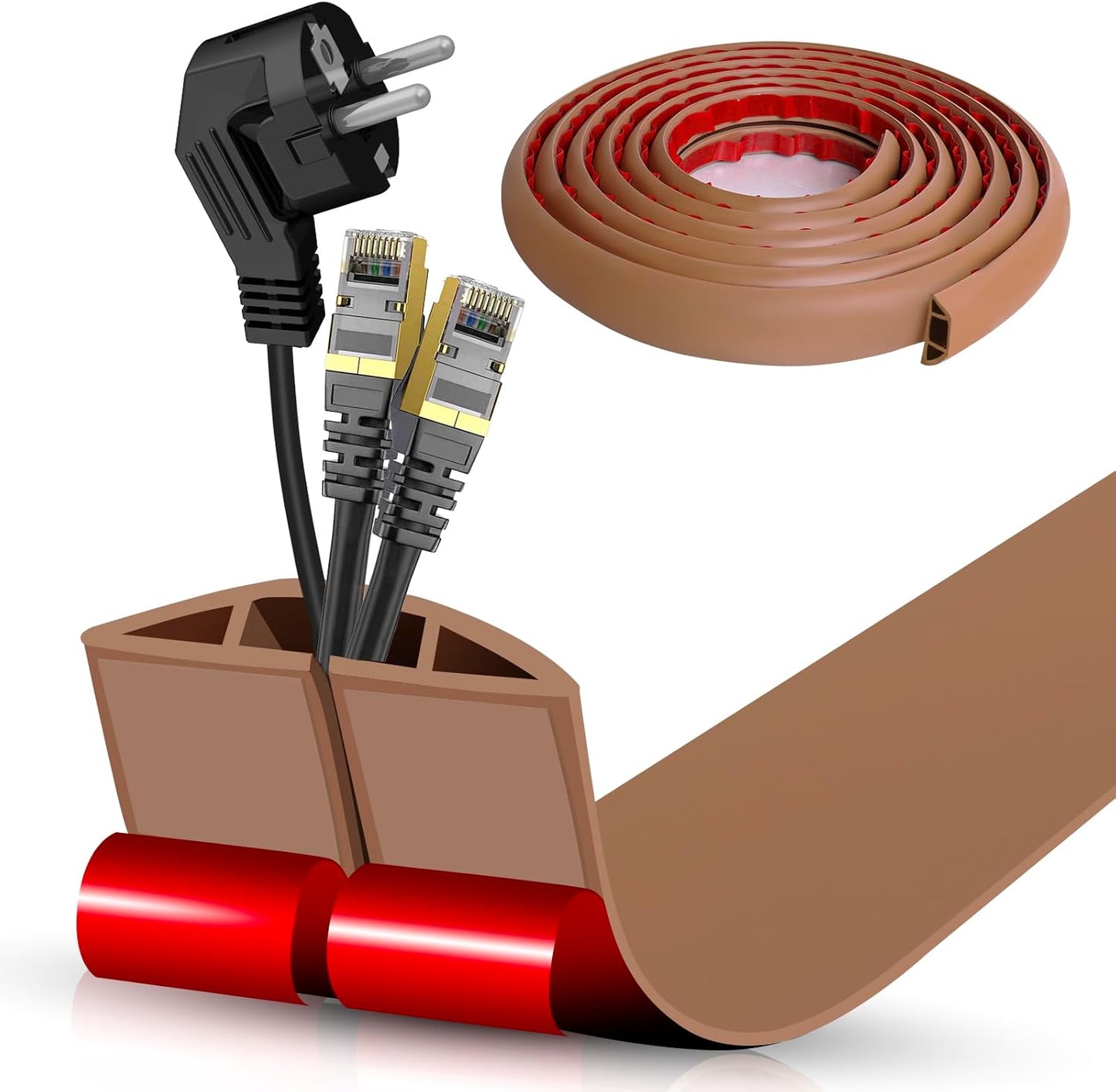 Floor Cord Cover Self Adhesive Cord Hider,10FT Cable Management, Extension Strip Protector for Wires, Prevent Cable Trips for Offices, Gyms, Exhibitions Cavity:0.51"(W) x 0.3"(H) Brown