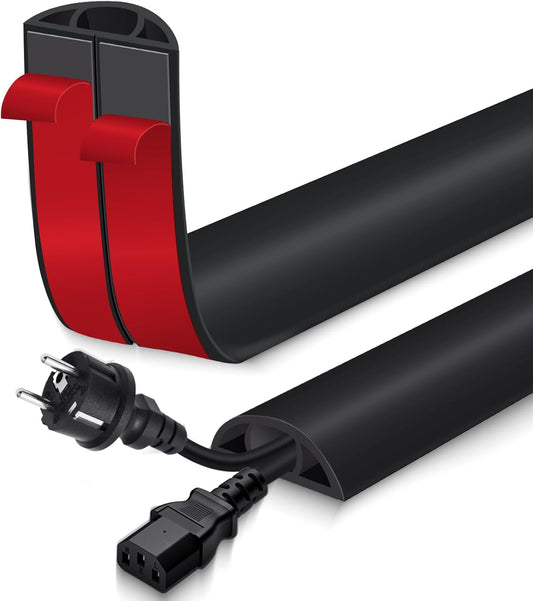 Floor Cord Cover for Wires on Floor Self Adhesive Cord Hider Floor Cable Management Wire Covers for Cords Protector Prevent Cable Trips Cord Cavity W 0.47" x H 0.27", Black, 10Ft