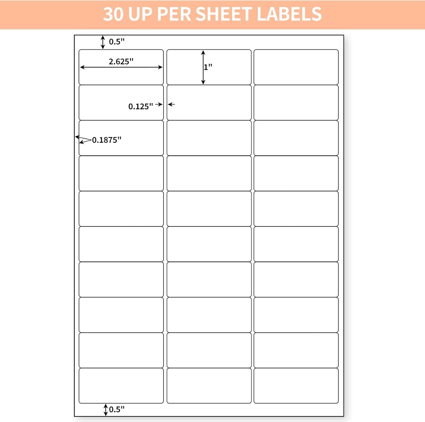 1" x 2-5/8" Shipping Return Address Labels for Laser Inkjet Printer, 30 UP Labels for Amazon FBA, White Blank Mailing Stickers (50 Sheet / 1500 pcs)