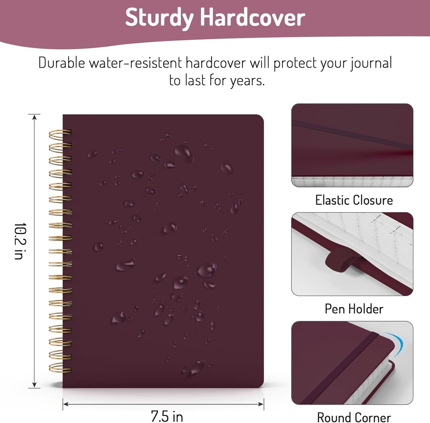 Forvencer Lined Spiral Journal Notebook with 300 Numbered Pages, B5 College Ruled Thick Journals for Writing with 100GSM Paper, Hardcover Notebooks with Contents for Work, School, Women, Men, Burgundy