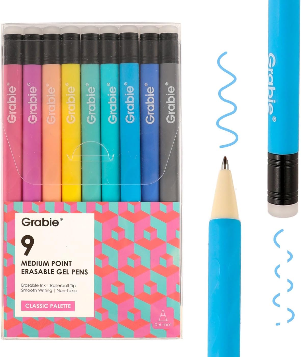 Grabie Erasable Gel Pens, 9 Colors Erasable Pens, Make Mistakes Disappear Colored Pens, Assorted Color Inks for Drawing Writing Planner,Gel Pens for Coloring