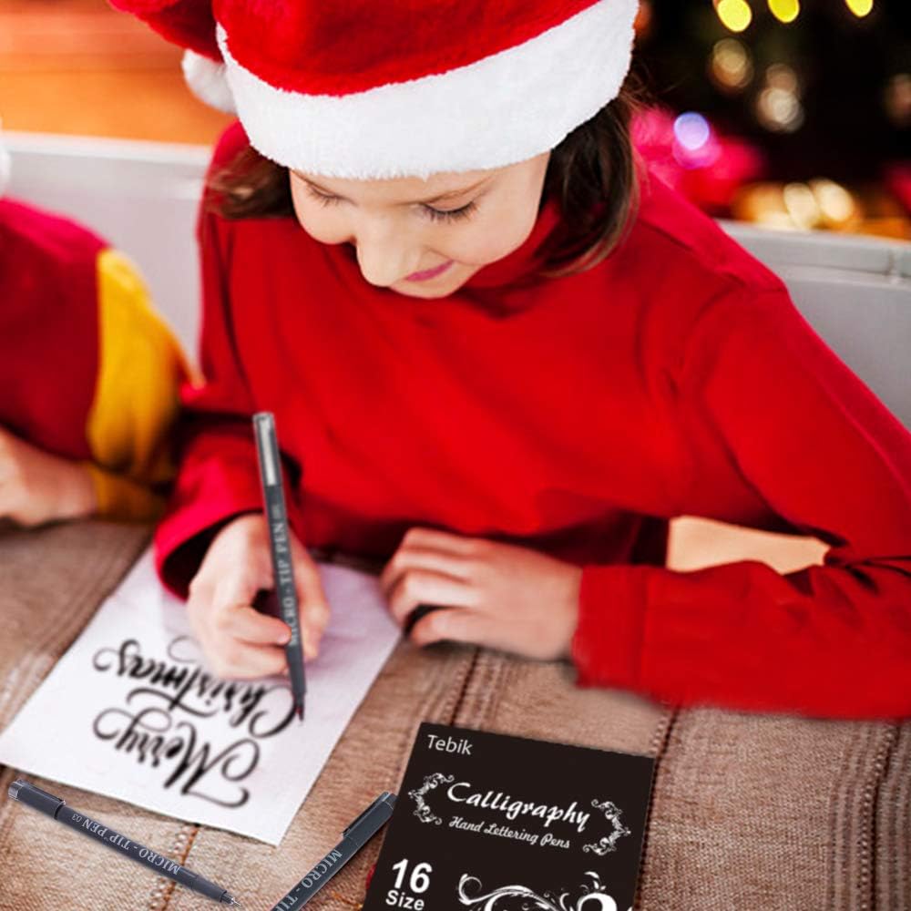 16 Pack Calligraphy Pens, Hand Lettering Pens, Brush Markers Black Ink for Beginners Writing, Lettering, Journaling, Art Drawing, Signature, Illustrations and Office School Supplies