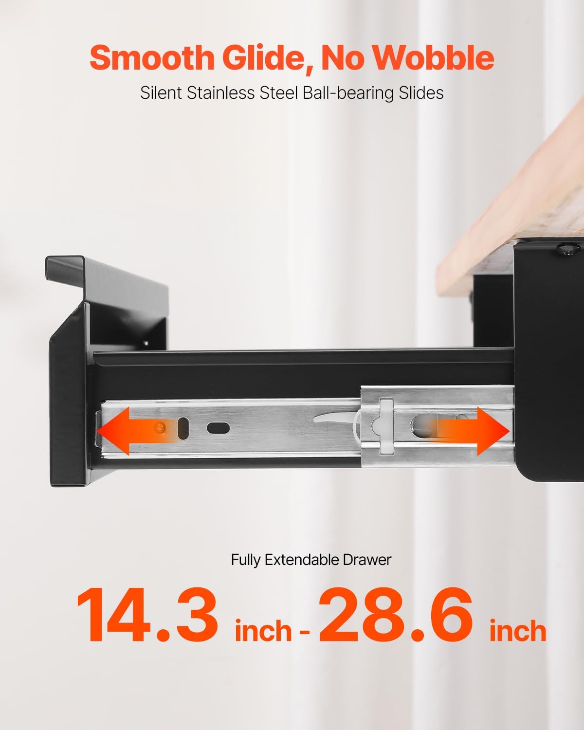 VEVOR Under Desk Drawer Slide Out, 16 inch Attachable Desk Drawer for Sit Stand Workstation, Hidden Under Counter Drawers for office Home, Black