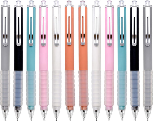 Linbsunne Ballpoint Pens Medium Point 1mm Black Ink Work Pen with Super Soft Grip Ball Point Pen for Men Women Retractable Office Pens (Silver Clip-12 count)