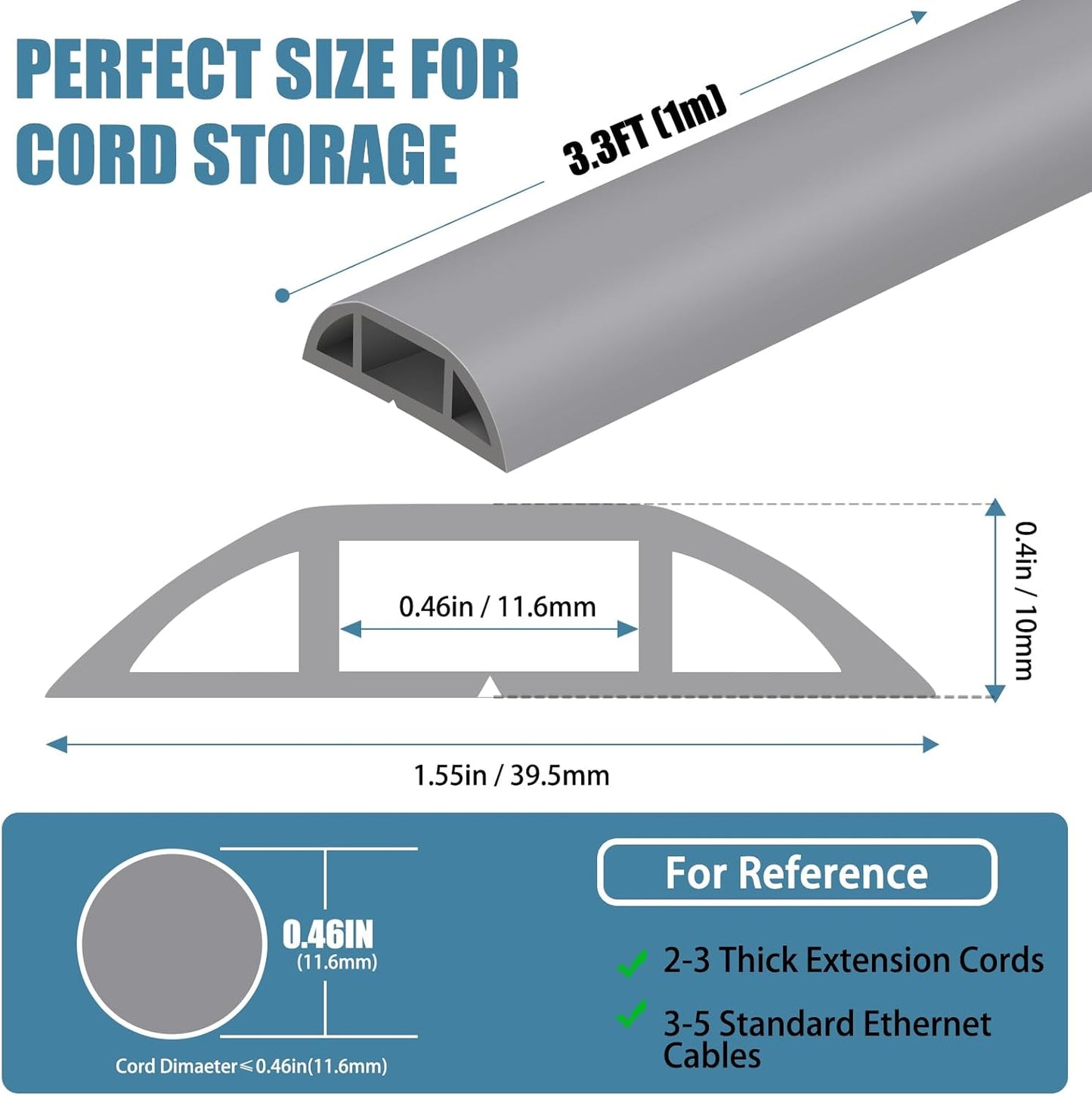 Floor Cord Covers for Wires 3.3FT Cable Hider Wire Coverr Self Adhesive Cord Hider Floor for Offices, Homes, Workshops, Warehouses Cable Cavity 0.51" W x 0.31" H