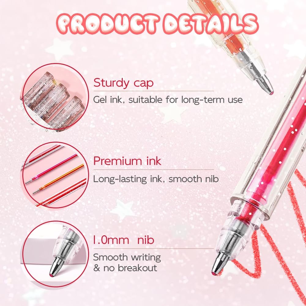 Glitter Gel Ink Pens, 2025 New Sparkle Metallic Dual Tone Iridescent Gel Pen Set for Coloring, with Replacement Pen Core, Paint Markers Sparkly Pens for Kids Adult Office Back to School Supplies (8)