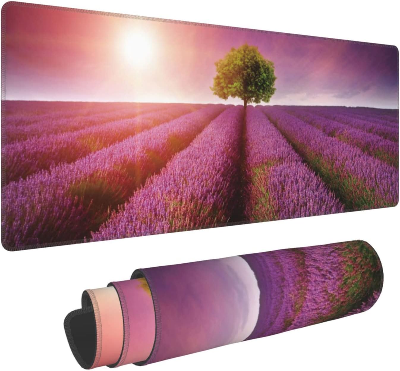 Stunning Lavender Field Landscape Extended Gaming Mouse Pad Large Desk Mat with Non-Slip Rubber Base and Stitched Edges,Keyboard Mouse Mat Desk Pad for Work,Game,Office,Home 35.4 * 15.7 Inch