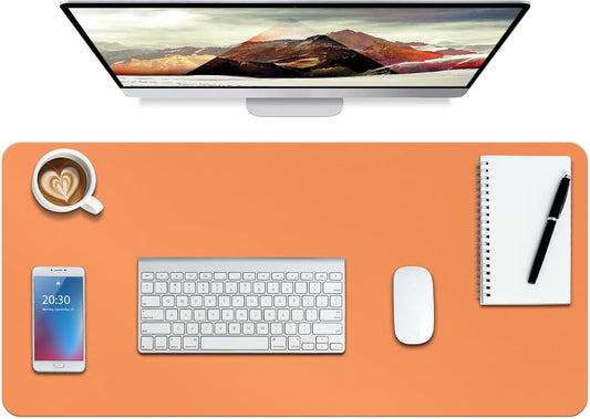 Boutilon Leather Desk Pad Protector,Non-Slip Mouse Pad,Laptop Desk Pad,Office Mouse Mat,Waterproof Leather Desk Blotter,Desk Writing Pad for Office and Home (M-Orange,30"x14")