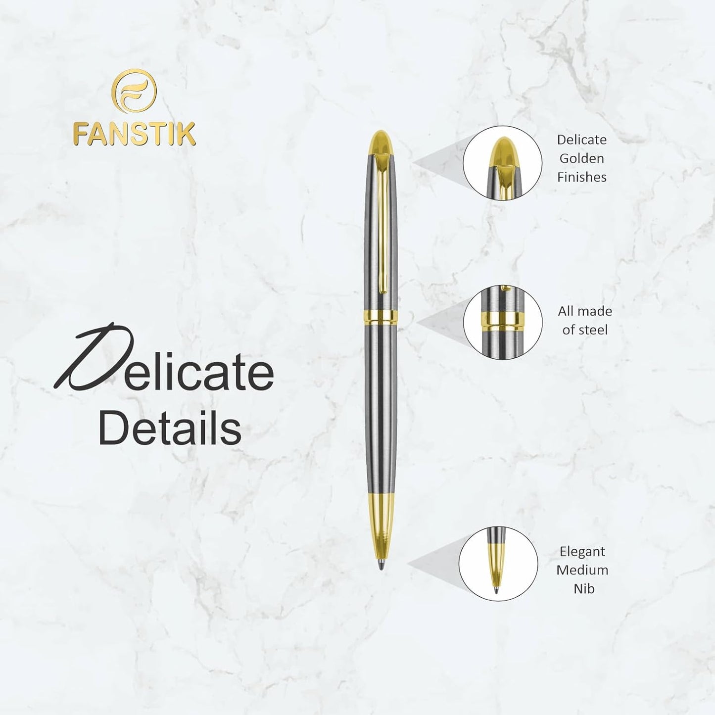 Customized BallPoint pen with name (MADE IN USA), stainless steel, Silver and gold, luxury engraved pen personalized for men and for women. (BallPoint Silver-Gold)