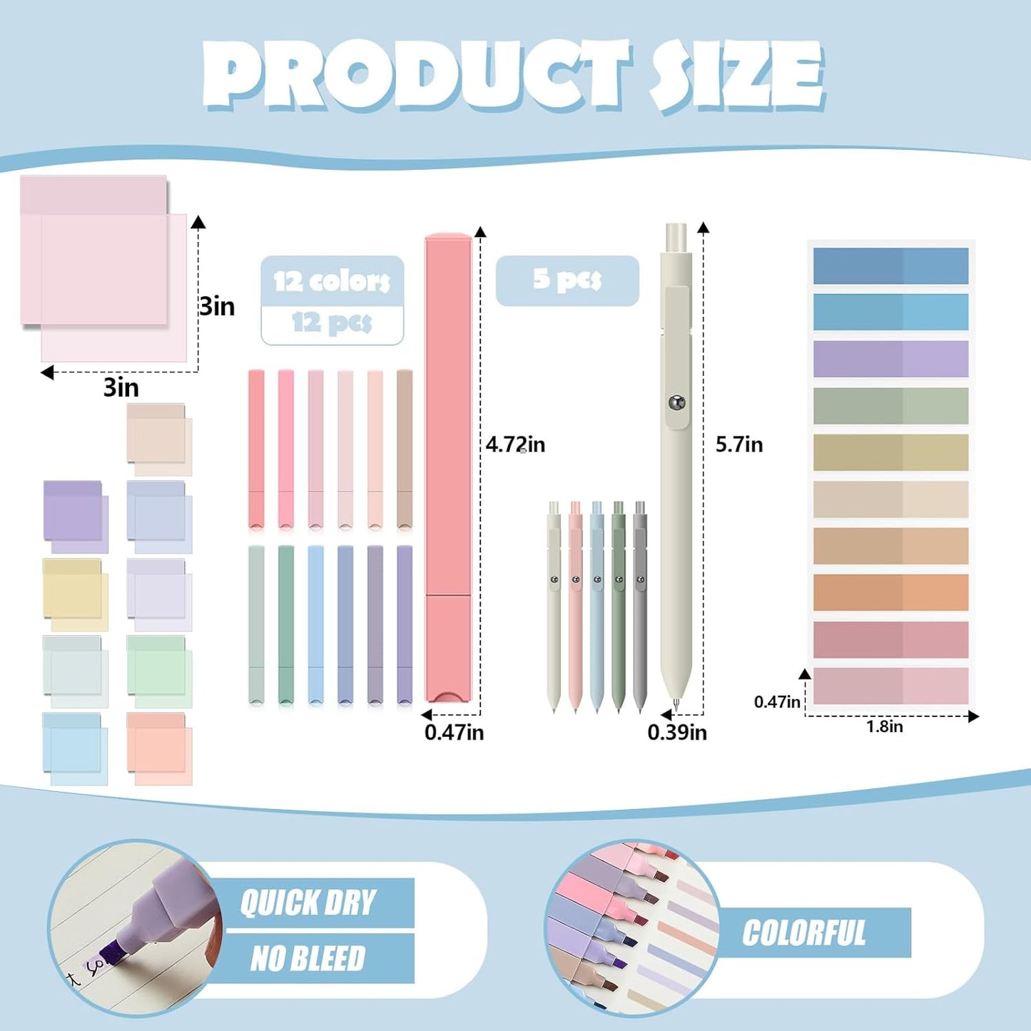 Jutom 39 Pcs Aesthetic Book Annotation Kit Highlighter with Pencil Case Bag Gel Pen Transparent Sticky Note Taking Bible Study College School Supplies(Purple,Cute Style)