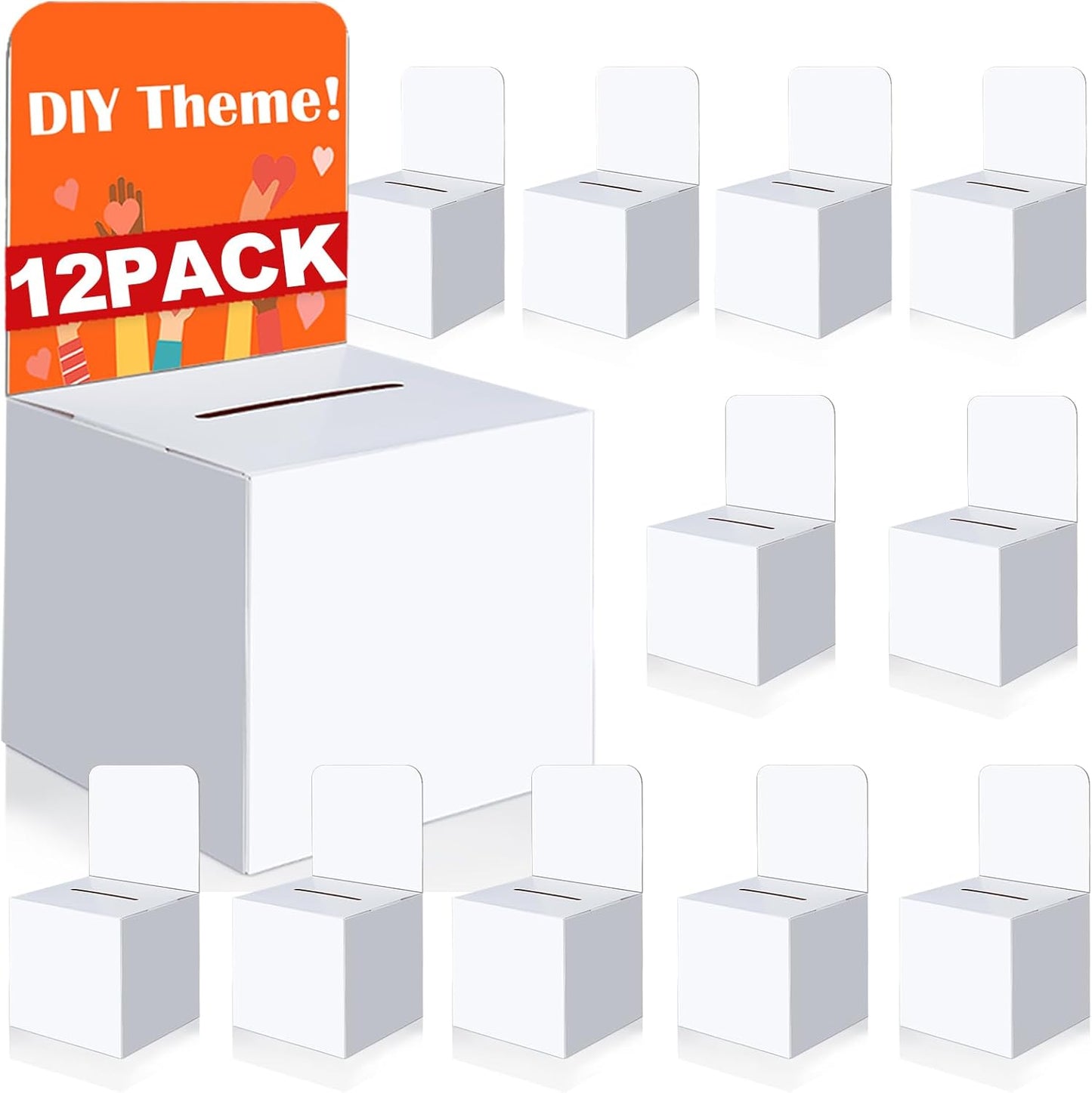 12 Pcs Ballot Boxes Suggestion Boxes Donation Box for Fundraising, Cardboard Raffle Box with Slot and Removable Header for Collecting Business Card Voting Contest (White)