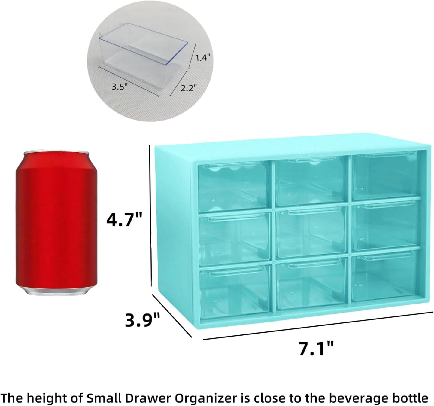 Feadily 2PCS Small Drawer Organizer for Desk, Desktop Drawer Organizer with 9 Clear Drawers, Plastic Desktop Storage Drawers 7.1 Inch x 3 .9 Inch x 4.7 Inch, Green