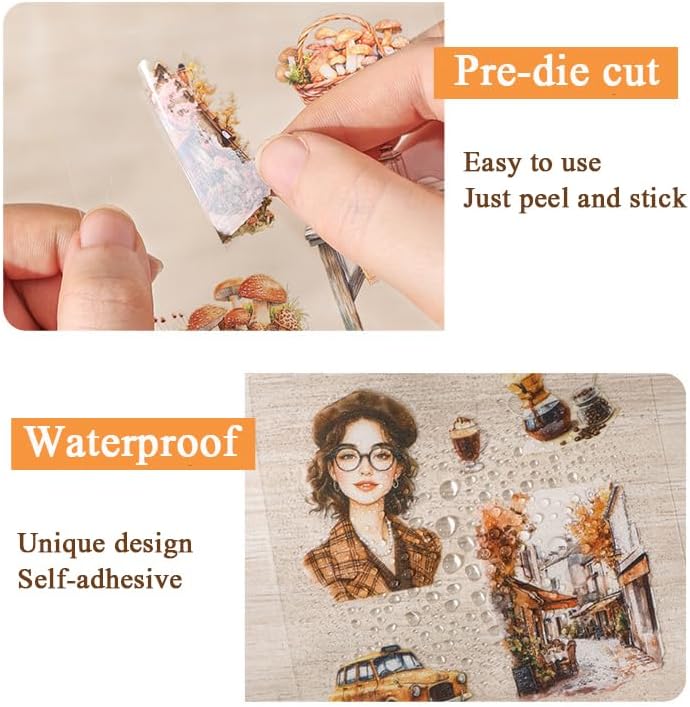 100 Sheets Vintage Girls Scrapbook Stickers - Retro Decorative Transparent PET People Flowers Stickers for Bullet Album Junk Journal Scrapbooking Diary Planner DIY Craft Laptop Phone Case