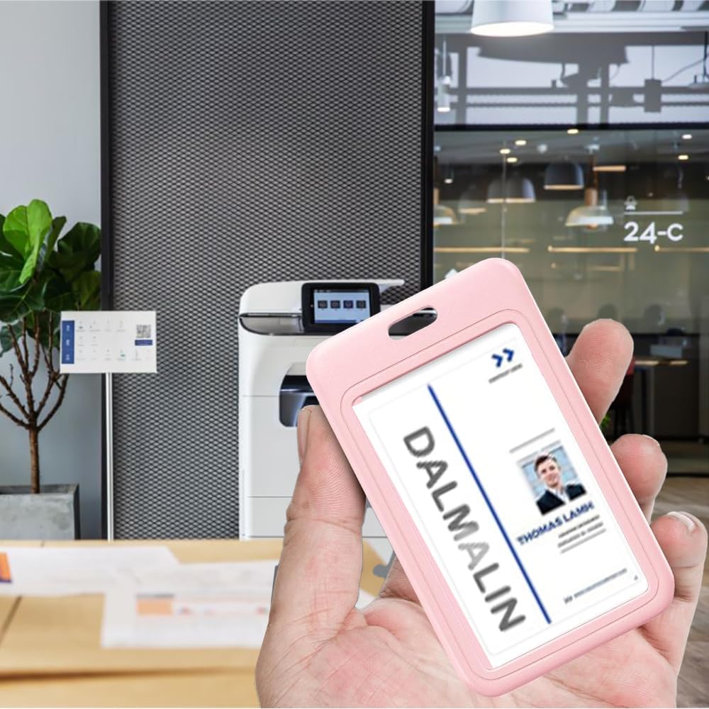 15 Pack Sliding ID Badge Holder Vertical Hard Plastic Card Case Protector Pouch,for Office School ID Credit Cards Proximity Work Badge Sleeve Key Cards Driver's Licenses (Pink)