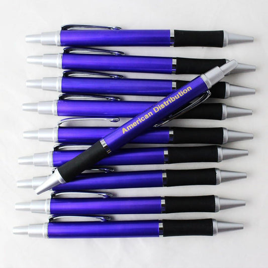 ezpencils - Personalized - Elegant Tip and Click Silver Accents on Purple Solid Color Body and Black Grip - Bullet Ballpoint Pens - 12 pkg - FREE PERZONALIZATION