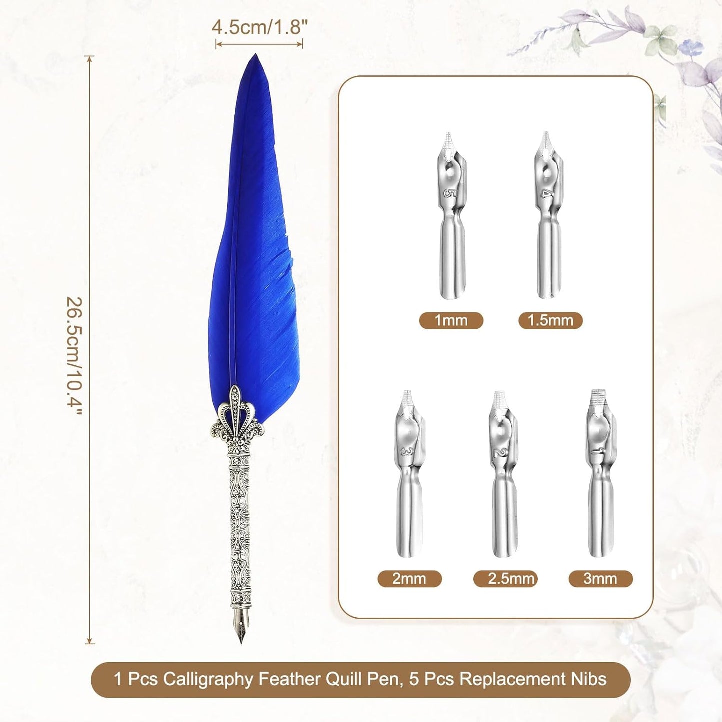 PATIKIL 26.5cm/10.4" Calligraphy Feather Quill Pen, Vintage Feather Dip Pen with 5 Replacement Nibs for Calligraphy Writing Wedding Office Gifts, Light Blue