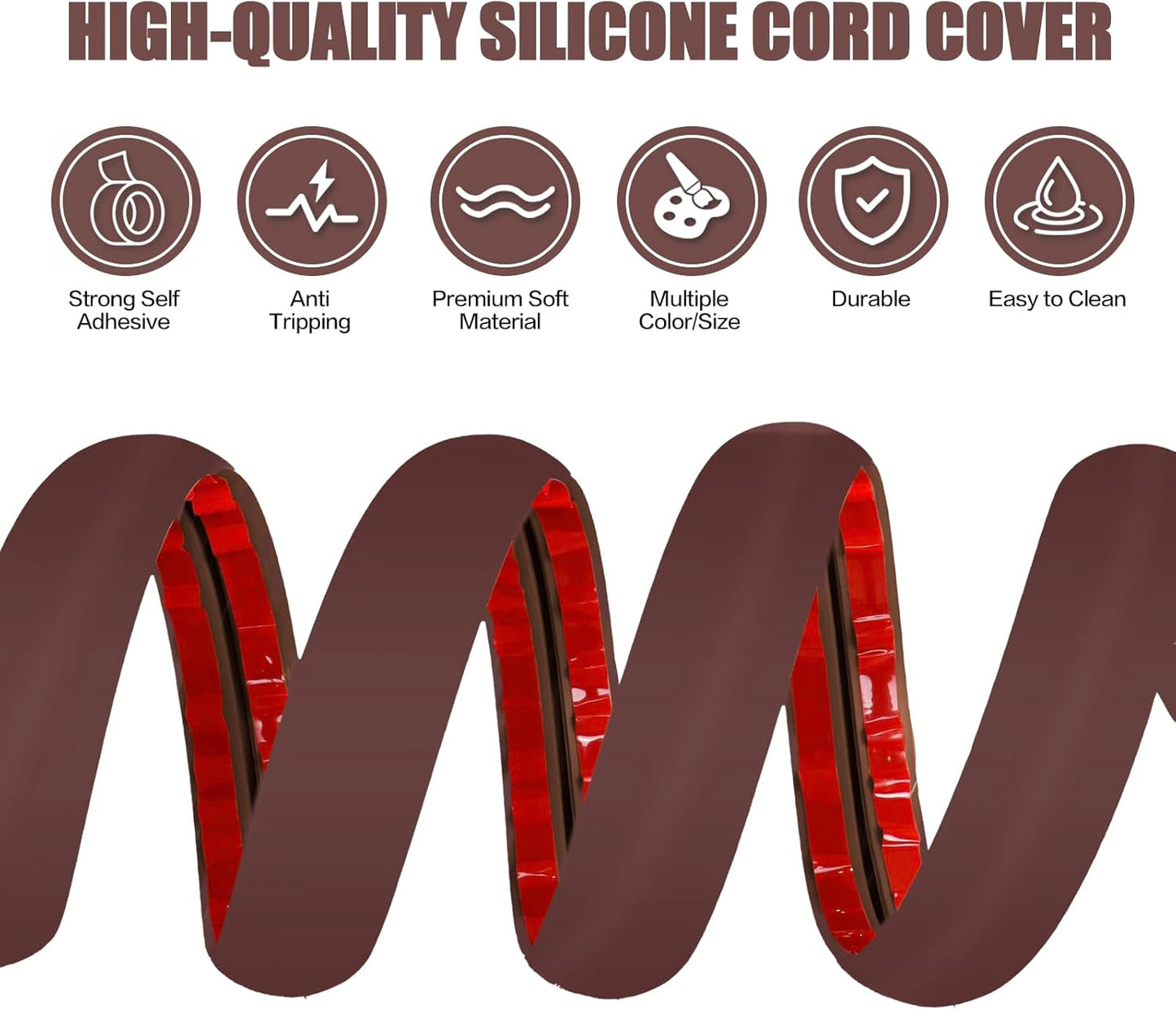 Floor Cord Cover Self Adhesive Cord Hider,10FT Cable Management, Extension Strip Protector for Wires, Prevent Cable Trips for Offices, Gyms, Exhibitions Cavity:0.51"(W) x 0.3"(H) Coffee