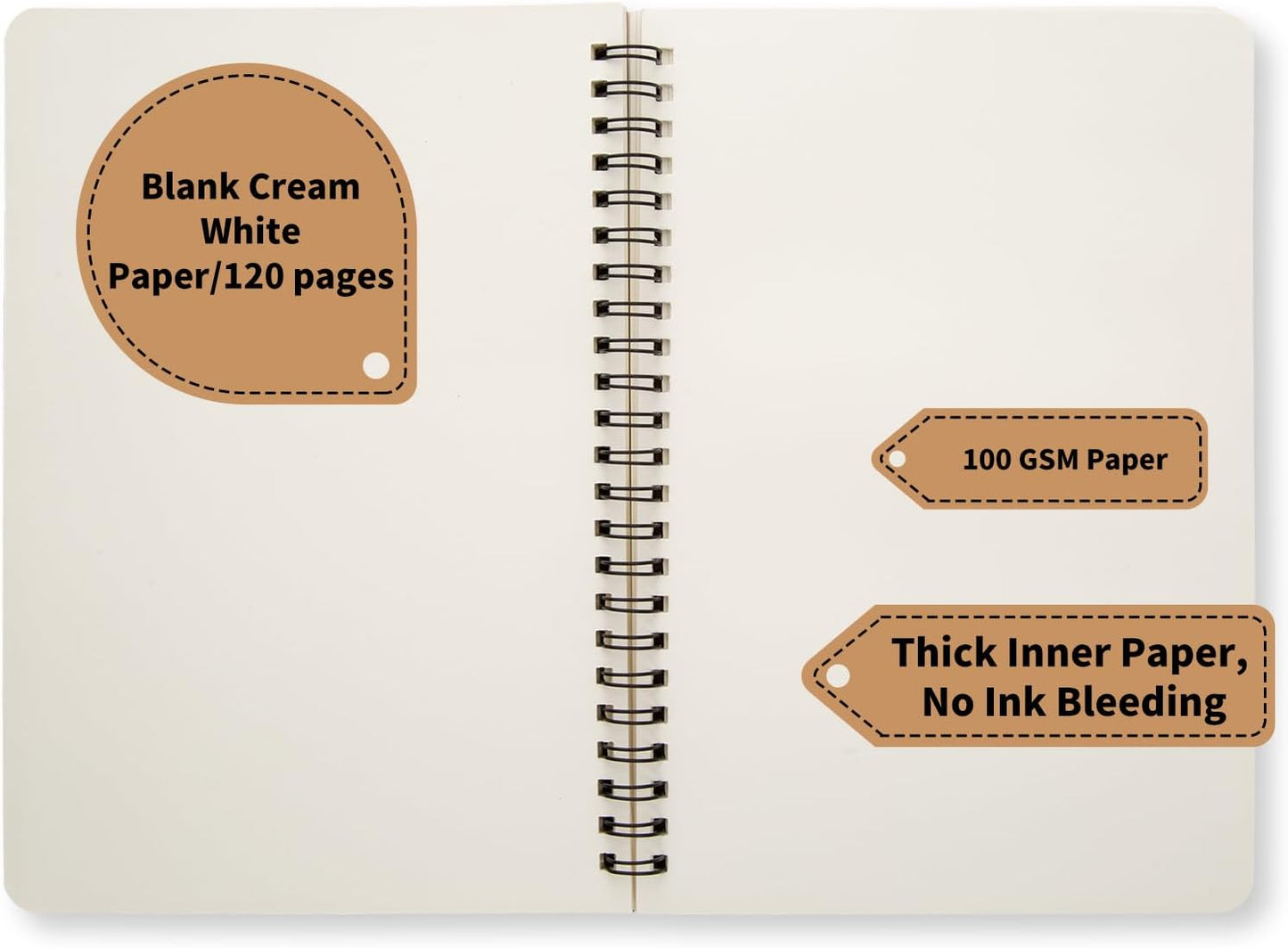 12 Pack Unlined Spiral Notebook- A5 Blank Journal, Unlined Notebook, Soft Cover Kraft Journal for Drawing, Writing, Office Supplies, School Supplies- 60 Sheets/120 Pages- 8.2 x 5.8