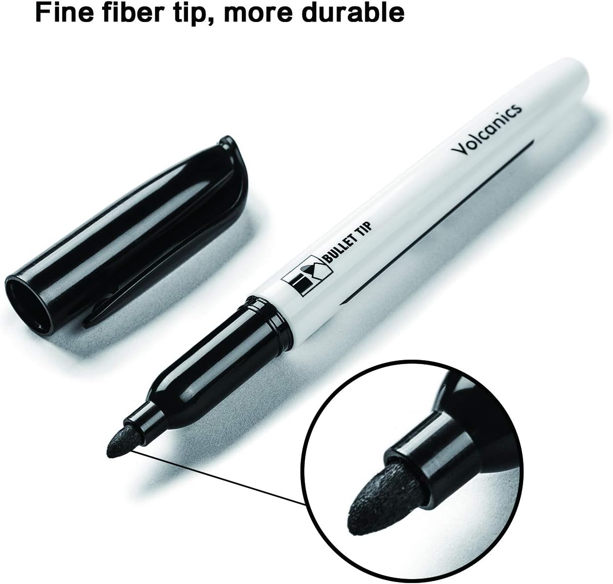 Volcanics Black Dry Erase Markers Low Odor Fine Whiteboard Markers Thin Box of 125