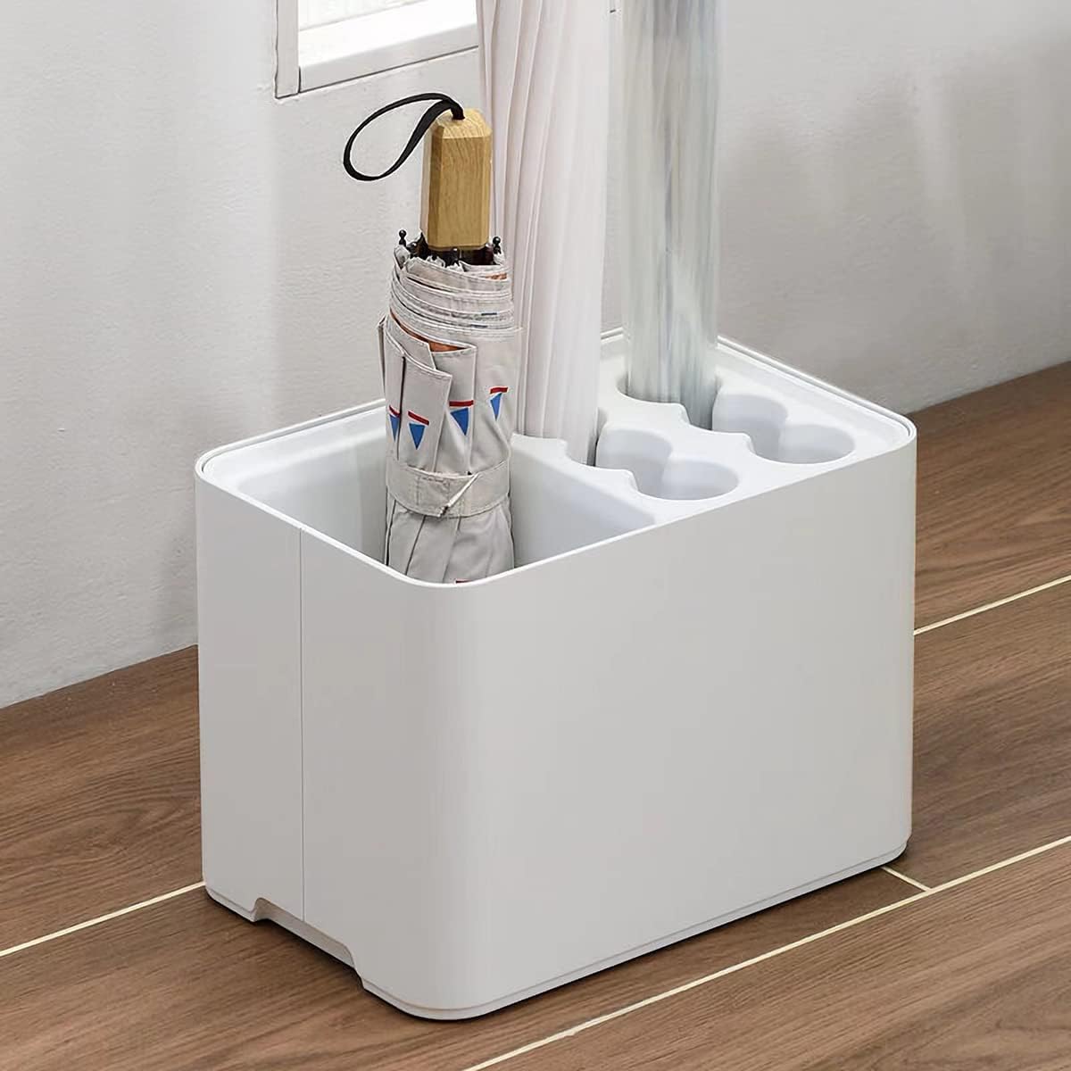 GeLive 10 Hole Umbrella Rack Stand Holder with Drip Tray Space Saver Organizer Fits Entryway Corner Home Office Decor, Hold 10 Umbrellas (White)