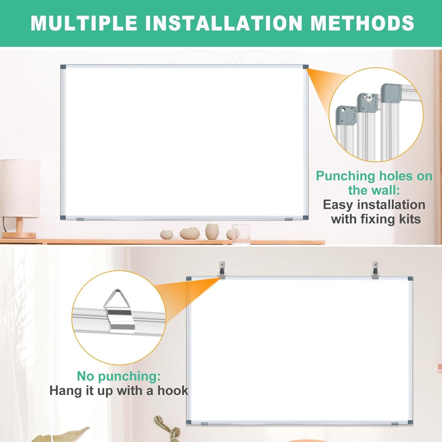 H-Qprobd 3' x 2' Whiteboard Dry Erase White Board for Wall 36x24 (2pcs) Magnetic Boards for Office Classroom & Home, Small Wall Whiteboard Including 6 Markers, 20 Magnets, 2 Erasers