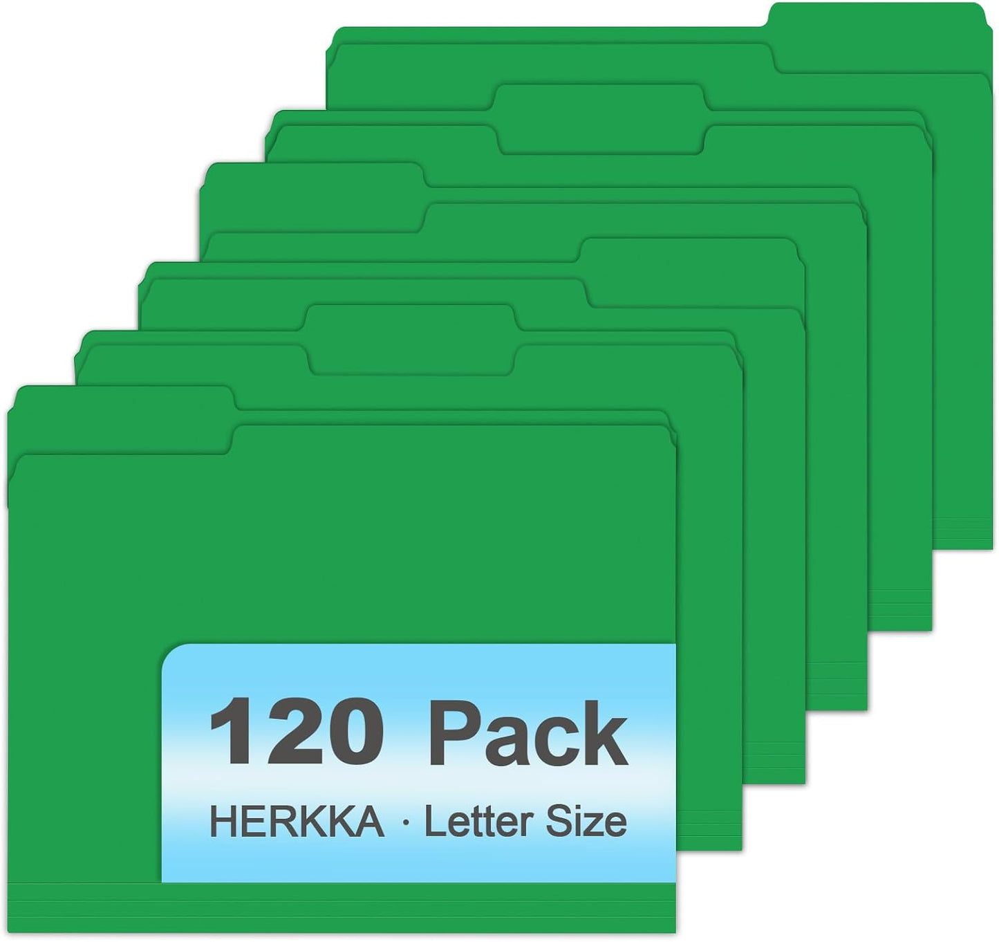 File Folder, HERKKA 120 Pack 1/3 Cut Tab File Folders, File Folders Great for Organizing and Filing, Letter Size, Green