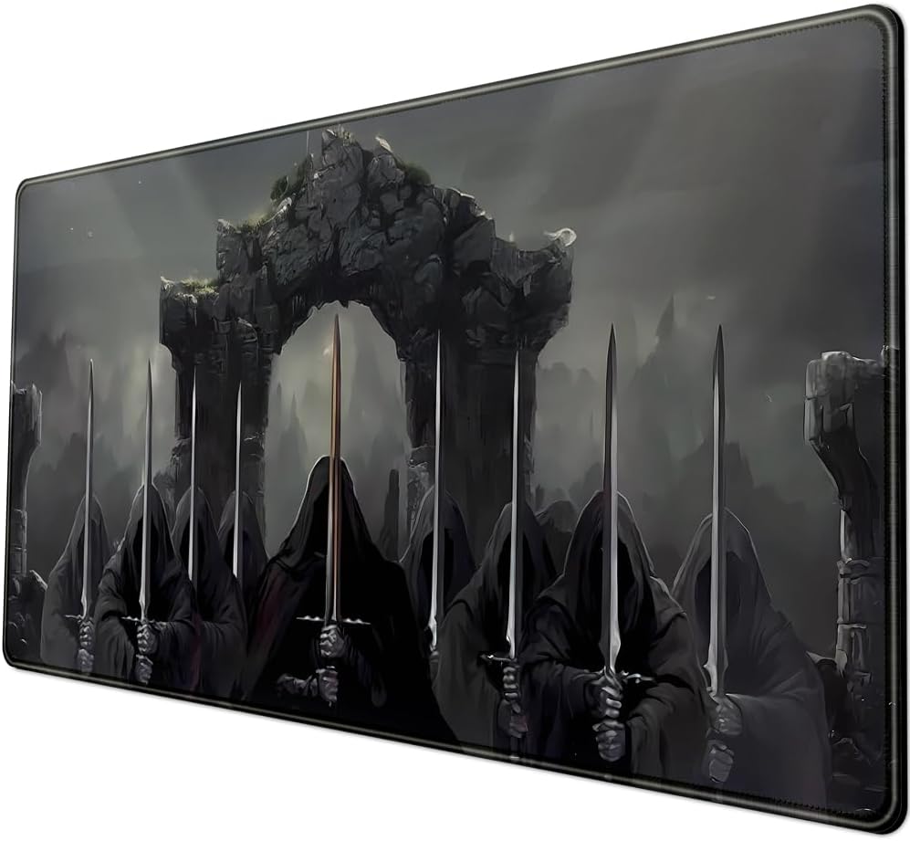 Knight Dark Grey Desk Pad Mat Anime Playmat Mouse Pad Gaming Large Mousepad for Desk Computer Pc Laptop Pad for Men, Equipped with Waterproof Storage Bag Non-Slip (31.5x15.7 in)